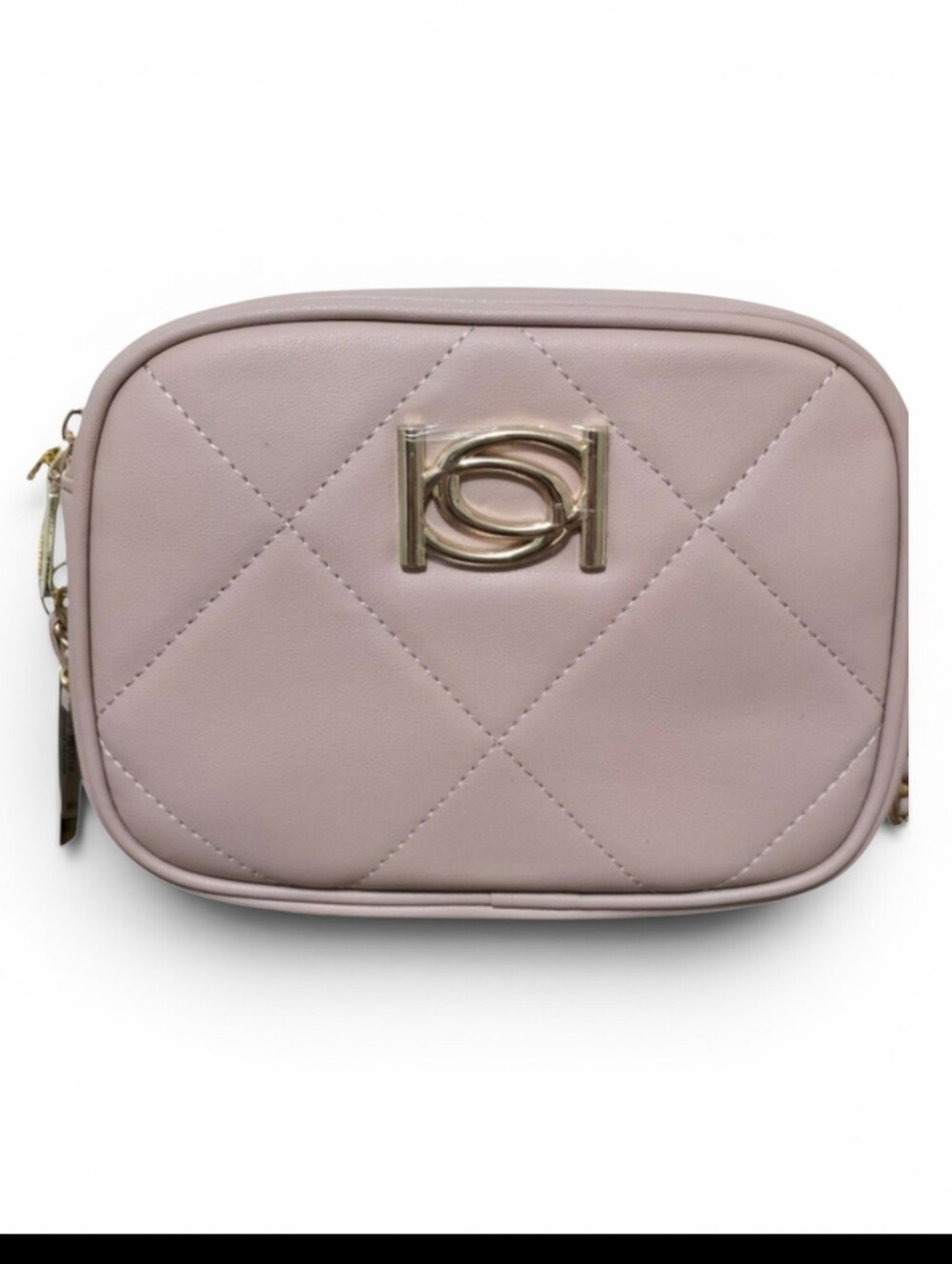 Bebe Gio Square Quilted Crossbody Mauve Gold Bag Detachable Strap Faux Leather
